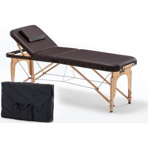 NEW Foldable portable salon beauty salon SPA tattoo furniture beech wooden PVC leather patio facial massage bed table with bag
