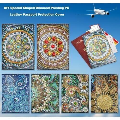 Creative Leather Portable Bright Comfortable Leather Passport Protection Cover DIY Special Shaped Diamond Painting