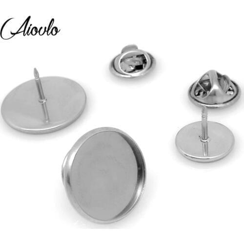 10pcs/lot Stainless Steel Brooch Base Holder Brooch Pin Badge Holder for Diy Jewelry Making Cabochon Base 12 14 16 18 20 25mm