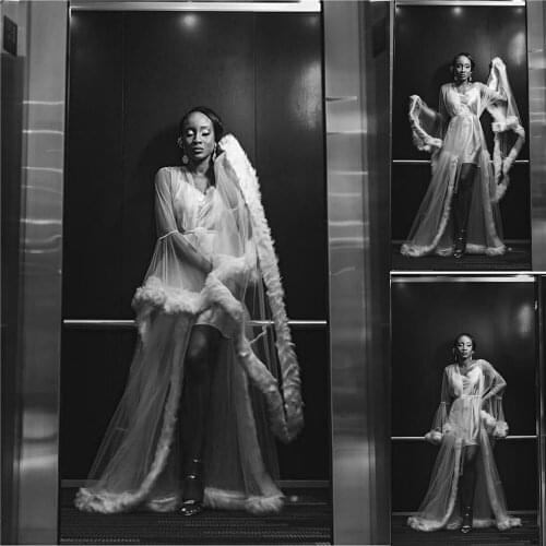 Ostrich Feather Pregnant Women Photo Shoot Dresses Brida Bathrobe Sleepwear Dress Bride Party Wedding Robe Nightdress