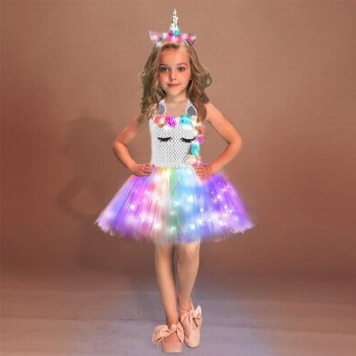 Unicorn Girl Dress LED Suit Sequin Light Party Sequin Dance Costume Halloween Pettiskirt Stage Luminous Gauze Tutu Skirt