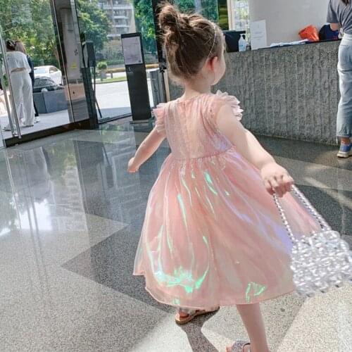Princess Dress with Sequin 2021 Summer Clothing Ruffles Decoration Party Dress Fashion Ball Gown O-Neck Mid-Calf Length Dress