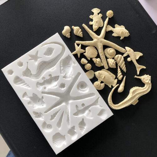 PRZY Ocean Seahorse Starfish Fish Shell Conch Fondant Molds Silicone Mold Handmade DIY Aroma Mould Soap Making Moulds Resin Clay
