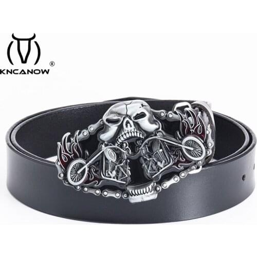 Wild Exaggerated Style Belt 3d Motor Cool Belt Buckle Demon Clown Skull Mens Genuine Leather Strap Hip Hop Waistband Halloween