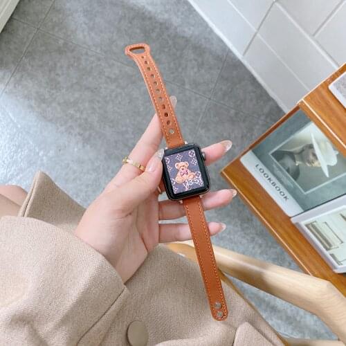 Genuine Leather Watchband for Iwatch 40mm 44mm Women Stylish Bracelet Wristband for Apple Watch 42mm 38mm SE Series 6 5 4 3 2 1