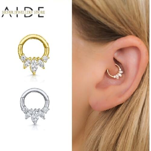 AIDE 925 Sterling Silver Hoop Earrings For Women Geometric 9mm Zircon Chic Filled Tragus Piercing Earring Punk Earings Brincos