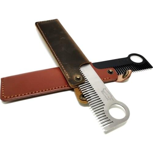 A116 Outdoor EDC tactical head comb Hand-stitched leather case Leather-tanned leather case Stainless steel