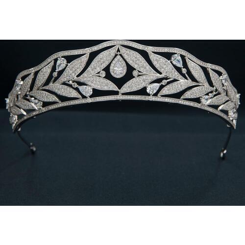 Cubic Zirconia Leaves Royal Replica Tiara for Wedding,Crystal Princess Tiaras Diadem for Girl,Prom,Party Head Jewelry CH10369