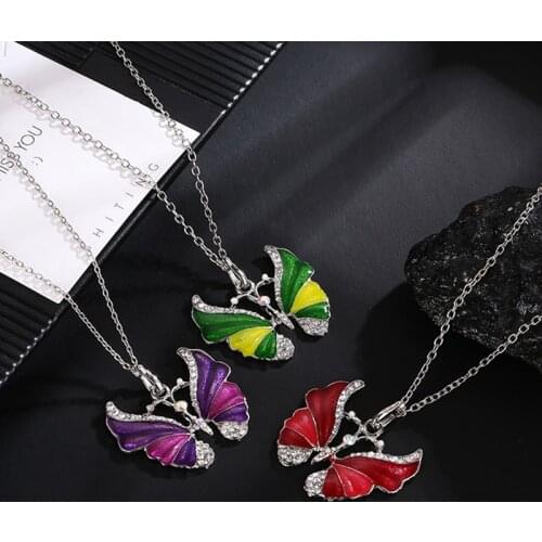 Tibetan Butterfly Necklace Alloy Enamel Butterfly Pendant Necklaces Suspension Silver color Vintage Necklace For Women Jewelry