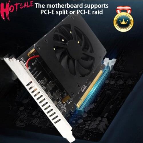 PCI-EX16 NVME M.2 MKEY SSD RAID Array Expansion Adapter Motherboard PCI-E Split Card 4-disk SSD Array Card With Cooling Fan