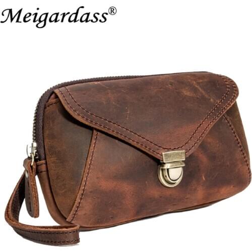 Vintage Crazy Horse Genuine Leather Mens Waist Bags For Men Bum Travel Fanny Pack Mobile Phone Pouch Male Clutch bag Coin Purse