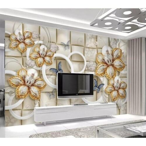 Wellyu Custom wallpaper 3d photo murals circle luxury gorgeous pearl flower soft pack TV background wall paper papel de parede