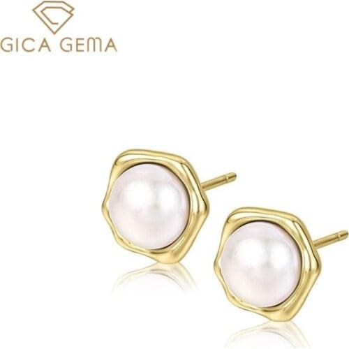 GICA GEMA Classic 925 Sterling Silver Pearl Stud Earrings for women Fine Jewelry