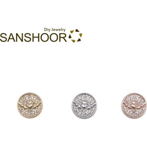 SANSHOOR Full Crystal Claddagh Keeper Round Slide Charms Fit 10mm Wide Leather Bracelet For Women Valentines Day Gifts 3Pcs