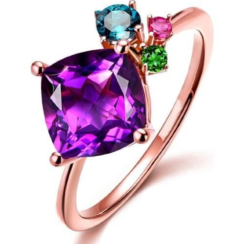 Fashion Rose Golden Jewelry Ring Square Colorful Topaz Zircon Finger 925 Silver Open Rings For Women Wedding Party Dropshipping