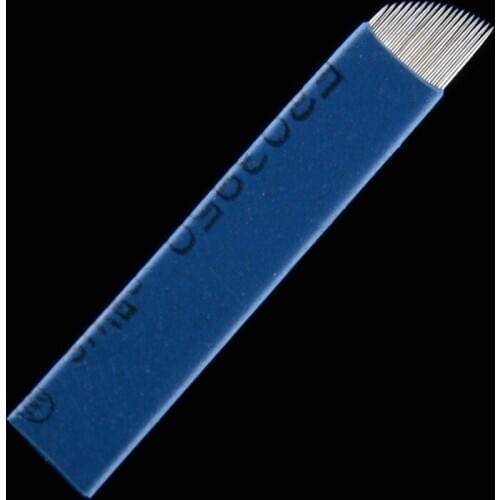 100PCS 18 Pins Permanent Makeup Eyebrow Tattoo Bevel Blade Microblading Needles For 3D Embroidery Manual Tatoo Pen Machine Blue