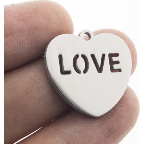 Steel/gold color LOVE in heart tag blank charm pendant both sides mirror polished stainless steel high quality wholesale 50pcs