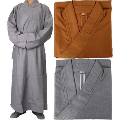 2 Colors Zen Buddhist Monk Robe Lay Costume Monk Meditation Lay Buddhist Clothes Kung Fu Robes Cotton Linen Gown Budista