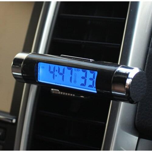 2 In 1 Car Vehicle LCD Digital Display Automotive Thermometer Clock Portable Car Air Vent Outlet Clip-on LED Backlight