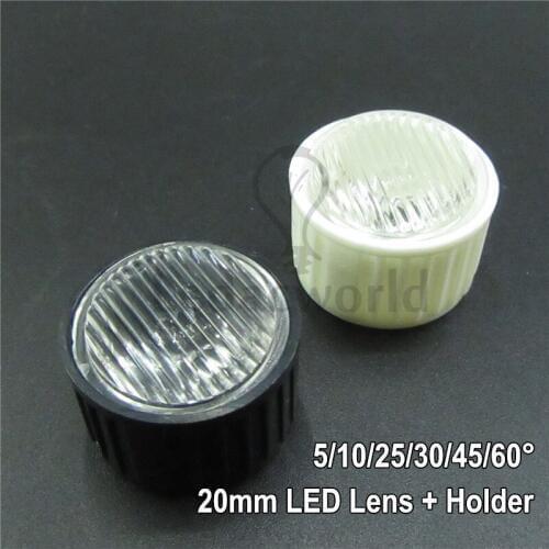 20x 20mm Optical 1W 3W 5W Stripe LED Lens With White/Black Lens Holder Angle 5 10 25 30 45 60 Degree