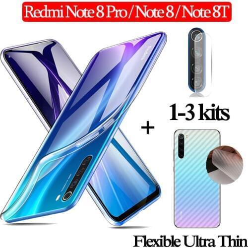 3-in-1 Carbon Fiber back film for Xiaomi Note 8Pro Clear Case redmi note8 t 9pro Soft Lens Glass Case note9 s redmi 8t BackCover