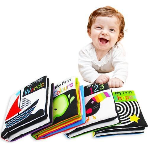 4PCS Infant Black And White Enlightenment Paper English Cloth Book Early Education Puzzle Baby Tear Not Bad Palm Cloth Book