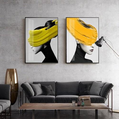 Abstract Wall Art Pictures Fashion Woman Figure Painting Style Print Yellow And Gold Modern Home Room Canvas Beauty Decor Poster