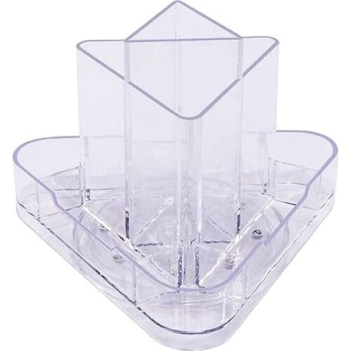 Acrylic Pen Holder 360 Rotating Triple-cornered Business Card Holder Organizer Multi-Functional Display for School