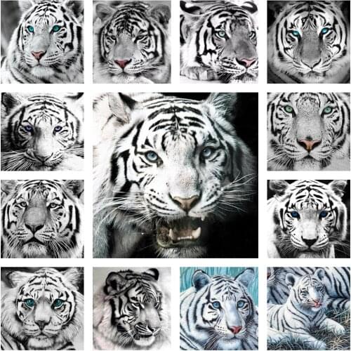 5D Diy Full Drill Diamond Painting Tiger Animal Black and White Cross Stitch Diamond Embroidery Kits Mosaic Home Decor