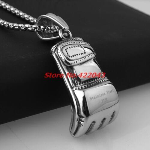 Fashion Silver color Tone Stainless Steel Biker Boys Mens Boxing Motor Glove Gry Pendant Necklace Free 24" Box Chain Jewelry