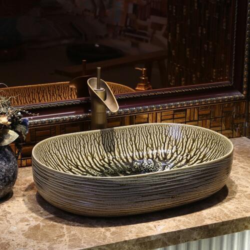 Jingdezhen ceramic art countertop wash basin bowl for bathroom lavabo sink Bathroom sink wash basin round Bamboo carving