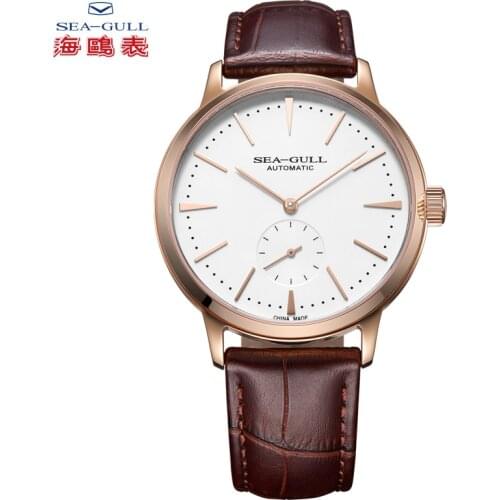 Seagull Business Watches Mens Mechanical Wristwatches 50m Waterproof Leather Valentine Male Watches 819.22.6075