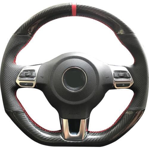 5D Carbon Fiber&Hole Leather Steering Wheel Hand Sewing Wrap Cover Fit For Volkswagen Golf 6 GTI MK6 / Polo GTI / Scirocco R