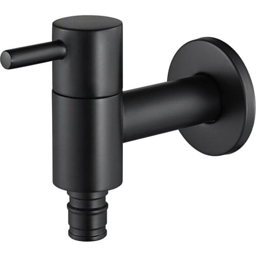 Black Round Copper Wall Mounted Washing Machine Tap Mop Pool Tap Garden Outdoor Bathroom Water Faucet