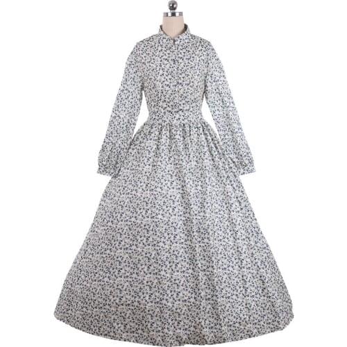 Cosplaydiy 18th Century Lady Gress Court Medieval Women Cotton Floral Dress Rococo Long Sleeve Daily Little Fresh Skirt