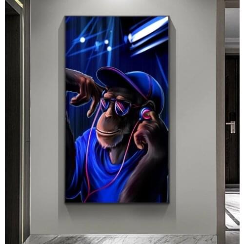 DJ Monkey Canvas Paintings on The Wall Art Posters and Prints Cool Orangutan Listening The Music Wall Pictures for Living Room
