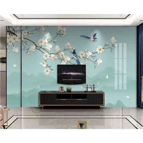 Beibehang European mural wallpaper 3D Magnolia bird TV background wallLiving room sofa bedroom decoration mural 3d wallpaper
