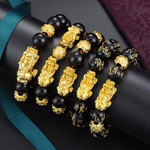 Brave Troops Obsidian Beads Bracelet Women Men Alloy Wealth Bracelet Charm Handmade Lucky Amulet Bracelet Jewelry Gift
