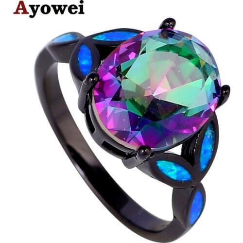ROLILASON Prom Rings Mystic Crystal Blue Fire Opal Gold Wholesale & Retail Fashion Jewelry Ring USA Size #5#6#7#8#9 OR750A