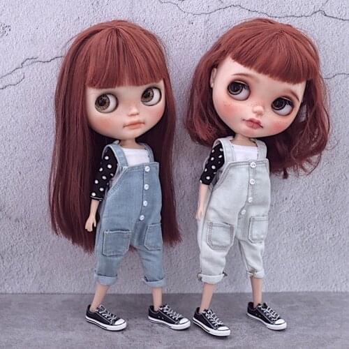 1PCS High Quality Washed Demin Bib Pants Overalls for Blyth, Pullip, Licca, Azone, 1/6 BJD, YOSD Suspender Clothes Outfits Toy
