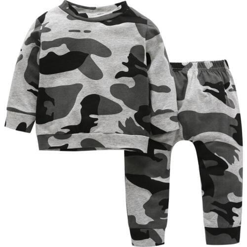 Baby children two sets of clothing sets spring and autumn camouflage printing long-sleeved T-shirt + long pants boy clothing
