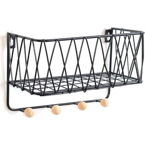 Best Simple Multifunctional Wrought Iron Grid Wall Shelf on Wall, Creative Home Decoration Bedroom