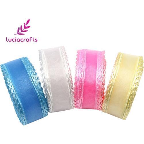 Lucia crafts 25mm Organza Lace Ribbon DIY For Packing Hair Bow Trim Sewing Ribbon Decoration Material 5yards/lot P0401