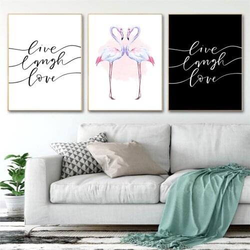 Fashion Wall Art Decorative Letter Couples Girl Room Decoration Posters Affection Flamingo Canvas Painting for Living Room Decor