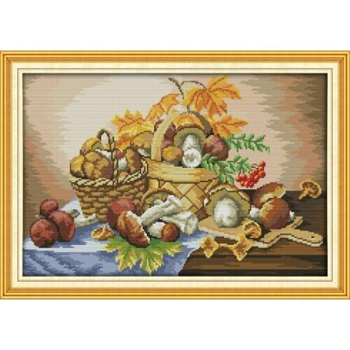 A Basket of Mushrooms Canvas Cross Stitch Kit Accurate Printed Embroidery DIY Handmade Needle Wall Set Home Decor Paintings