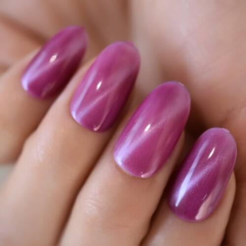 Purple Pink Cat Eye Phototherapy Nail Patch Wearable Fake Nail Round Press on Full Cover False Nail Wedding Summer Wearable