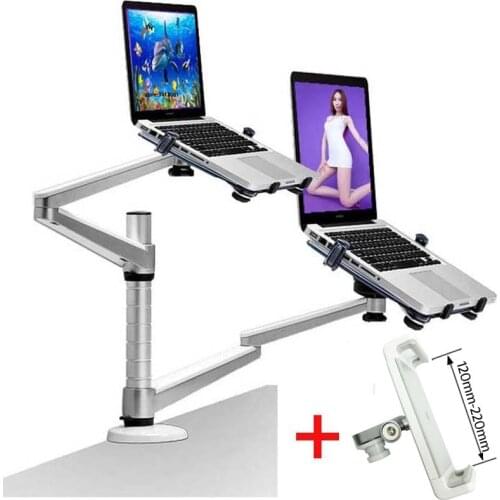OA-11X aluminum alloy 2 In 1 Bracket adjustable Dual Arm double laptop desktop stand Holder For 15 inch Laptop