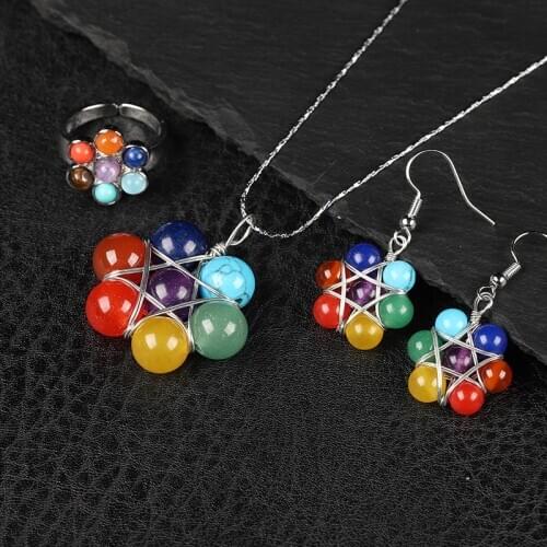 Natural 7 Chakra Stone Pendant Crystal Reiki Health Amulet Necklace Pendant Earring Craft Small Decoration Womens Jewelry