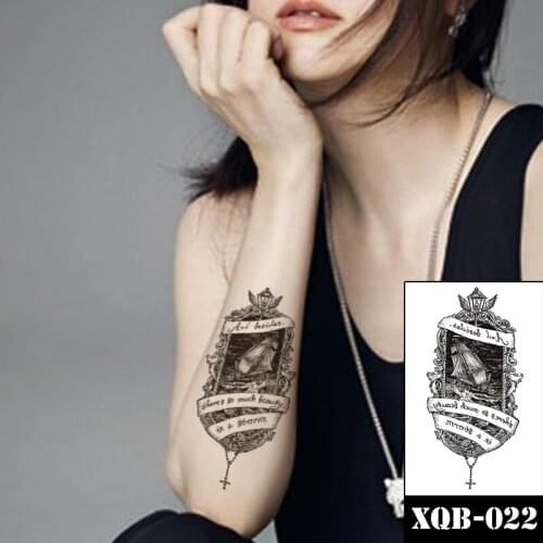 Ocean SailingTemporary Tattoo Sticker Black Wing English Letters Cross Fake Tatto Waterproof Tatoos Arm Laege Size for Women Men