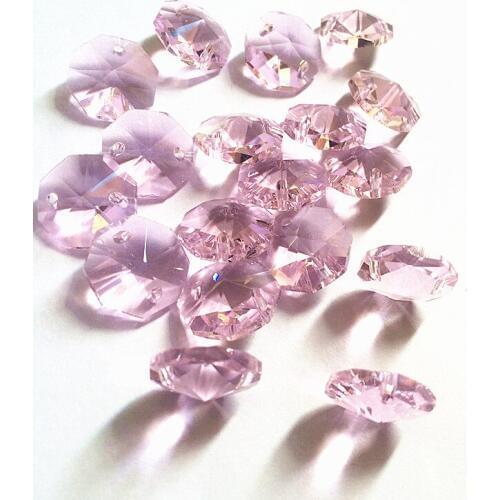 Wholesale Free Shipping 500pcs/lot 14mm Pink Crystal octagon beads in 2 holes diy Garland strands chandelier crystal Decoration